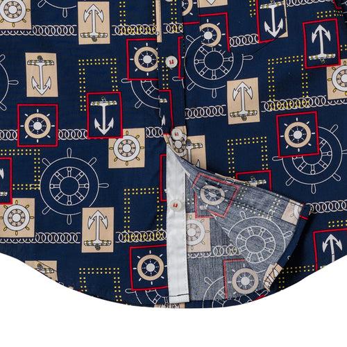 Boys Dark Blue Abstract Print Shirt