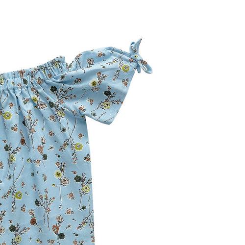 Girls Light Blue Floral Cotton Top