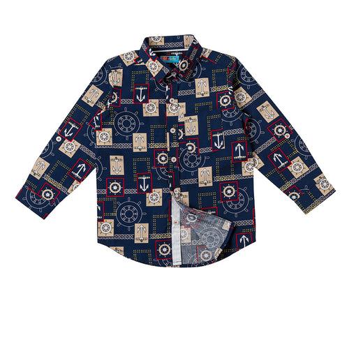 Boys Dark Blue Abstract Print Shirt