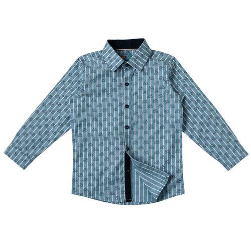 Boys Light Blue Motor Print Stripe Shirt