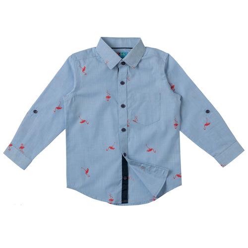 Boys Light Blue Flamingo Print Shirt