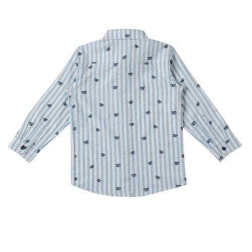 Boys White Camera Printed Stripe Shirt