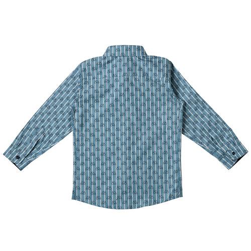 Boys Light Blue Motor Print Stripe Shirt