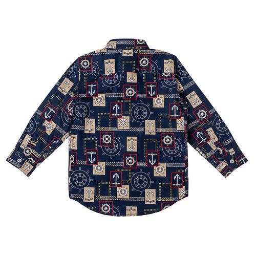 Boys Dark Blue Abstract Print Shirt