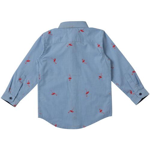 Boys Light Blue Flamingo Print Shirt