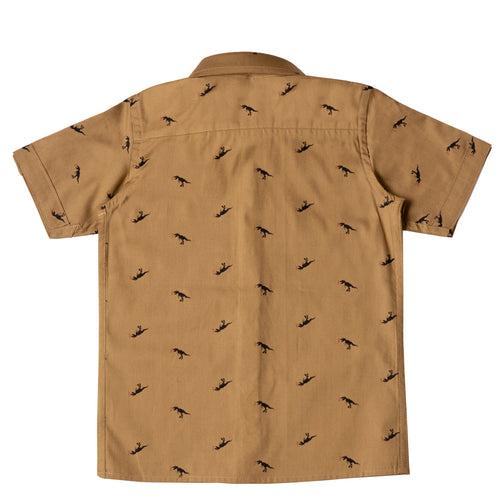 Boys Brown Dino Print Shirt