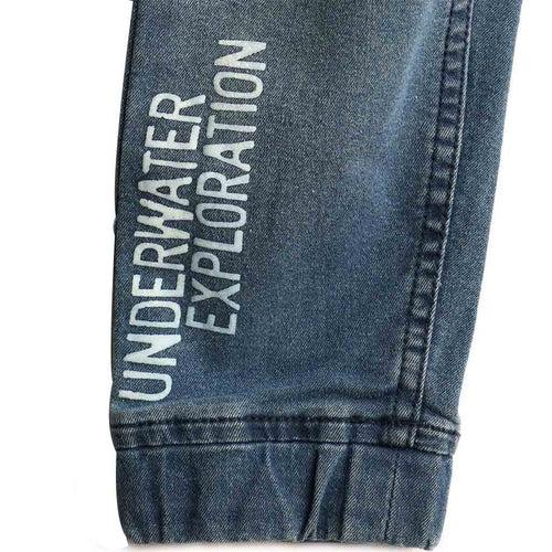 Boys Light Blue Print Denim Jogger