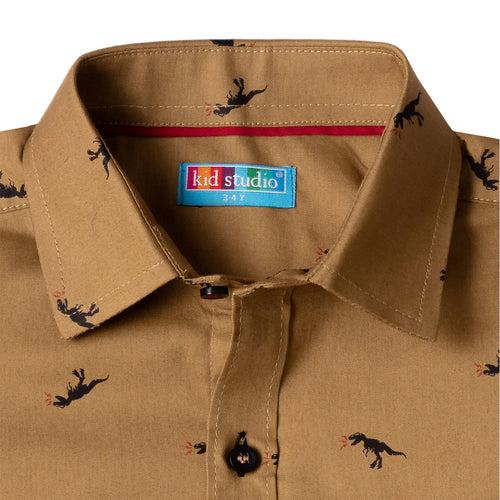 Boys Brown Dino Print Shirt