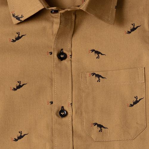 Boys Brown Dino Print Shirt