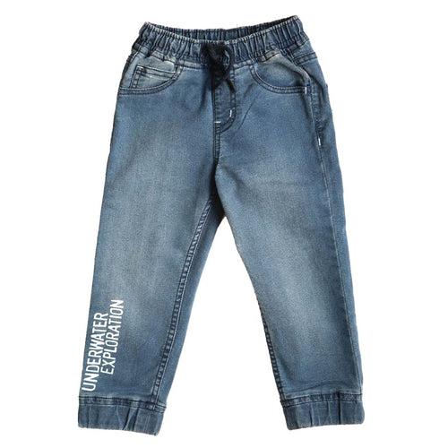 Boys Light Blue Print Denim Jogger