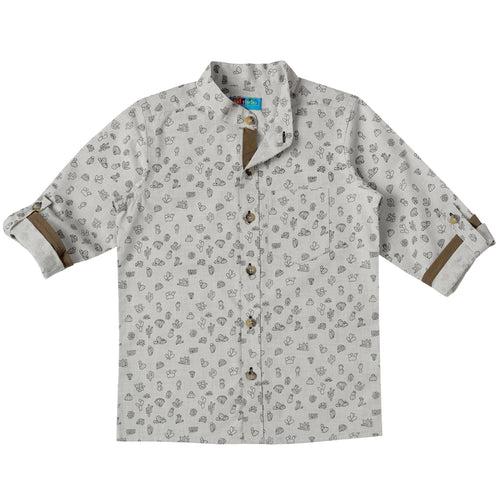 Boys White Printed Cotton Shirt