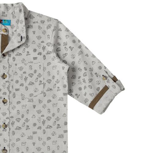 Boys White Printed Cotton Shirt