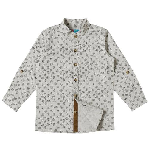 Boys White Printed Cotton Shirt