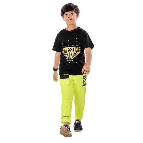 Boys Black Awesome Print T-shirt