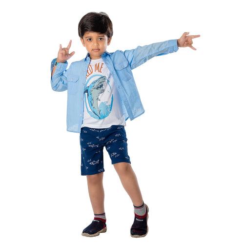 Boys Blue Fish Print Shorts