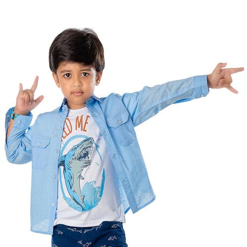 Boys Light Blue Cotton Slub Shirt