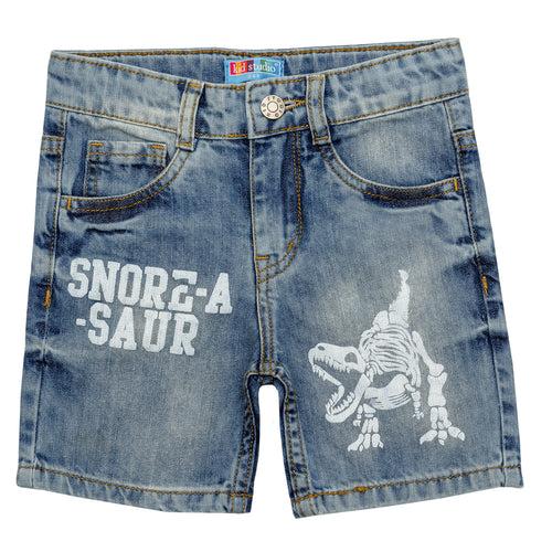 Boys Blue Dino Printed Denim Short