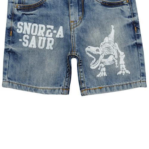 Boys Blue Dino Printed Denim Short