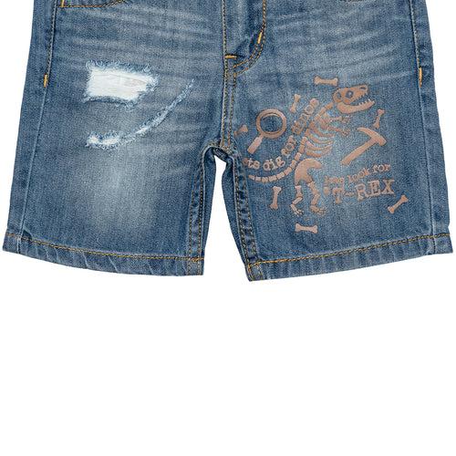 Boys Blue Dino Printed Denim Short