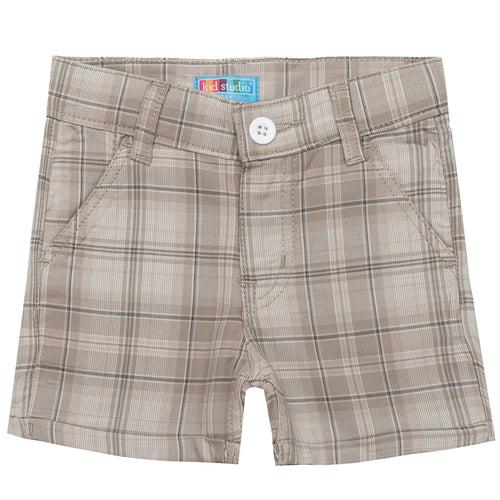 Girls Beige Checks Cotton Short