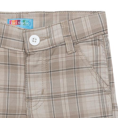 Girls Beige Checks Cotton Short