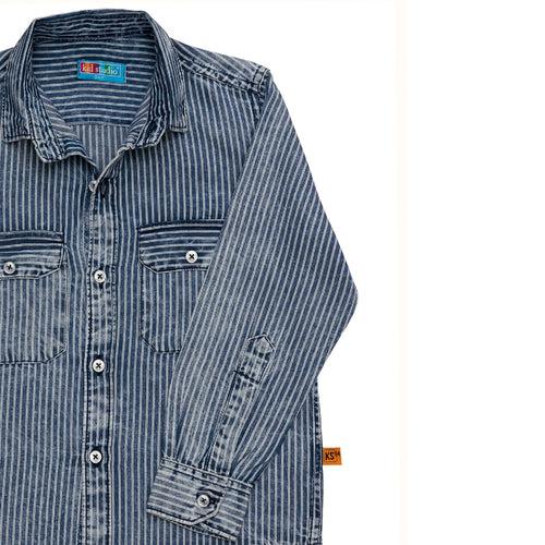 Boys Blue Stripe Denim Shirt