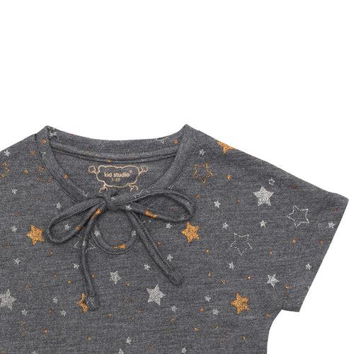 Girls Grey All Over Star Print Crop Top