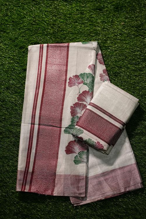 Silver Tissue Set Mund with Floral print -2445