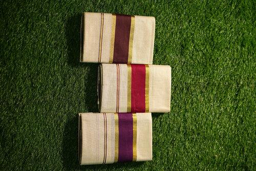 Kerala Traditional Tissue Single Set Mundu with Colour Border-2435