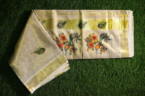 Kerala Tissue Set Saree with Mural Prints -2431