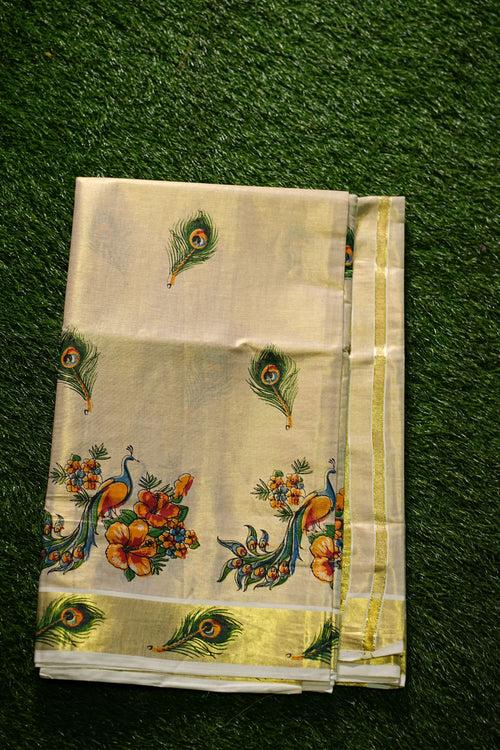 Kerala Tissue Set Saree with Mural Prints -2431