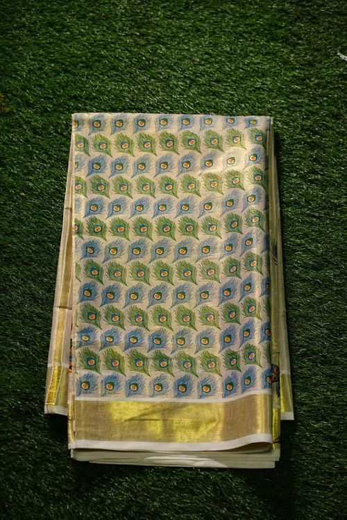 Kerala Tissue Set Saree with Mural Prints -2431