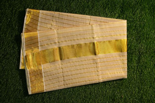 Tissue Set Saree with Kasavu Vertical Lines- 2438