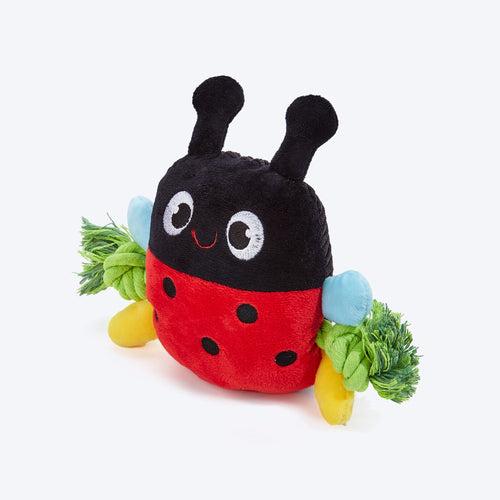 FOFOS Garden Ladybug Squeaky With Rope Plush Toy For Dog - Red & Black