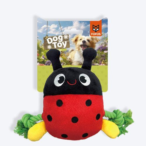 FOFOS Garden Ladybug Squeaky With Rope Plush Toy For Dog - Red & Black