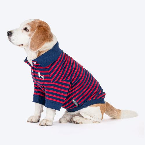 HUFT Stripe Polo Tees For Dogs - Red & Blue