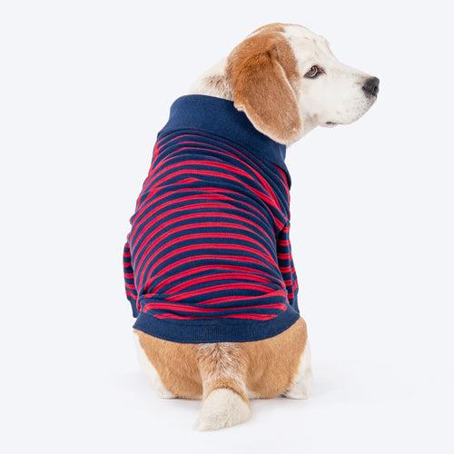 HUFT Stripe Polo Tees For Dogs - Red & Blue