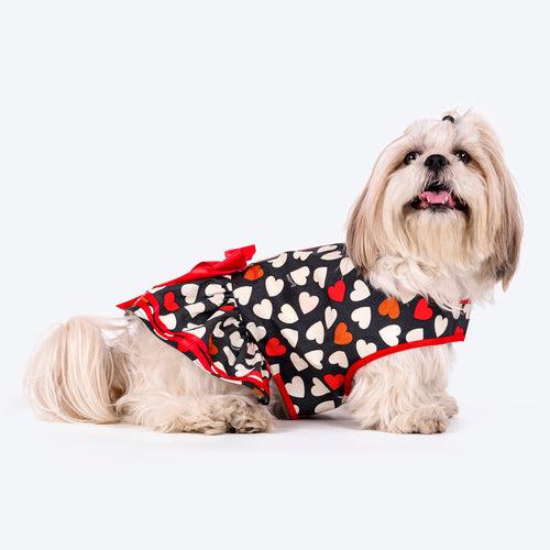 HUFT Printed Heart Cotton Dress For Dog - Black