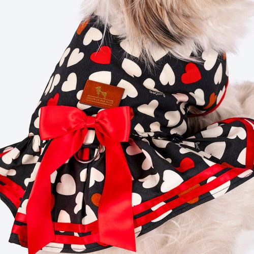 HUFT Printed Heart Cotton Dress For Dog - Black