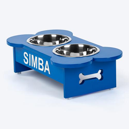 HUFT Personalised Wooden Dog Diner With Bowl - Blue