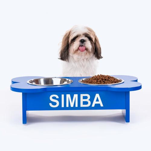HUFT Personalised Wooden Dog Diner With Bowl - Blue