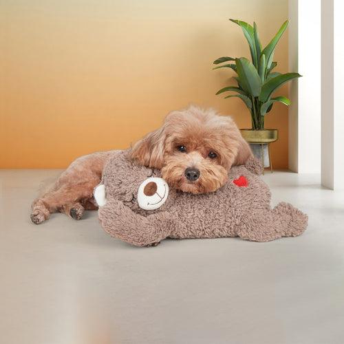 FOFOS Heartbeat Bear Squeaky Plush Toy For Dog - Brown