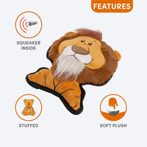 FOFOS Lion Safari Line Squeaky Plush Toy For Dog - Brown