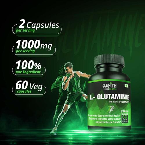 Zenith Sports L-Glutamine - 60 VegiCaps | 1000mg per serving of 2 capsules