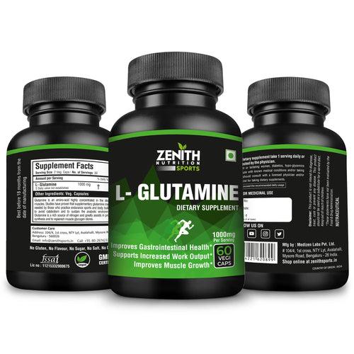 Zenith Sports L-Glutamine - 60 VegiCaps | 1000mg per serving of 2 capsules