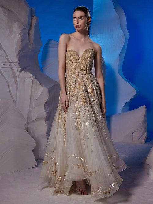 Ivory organza silk tube gown