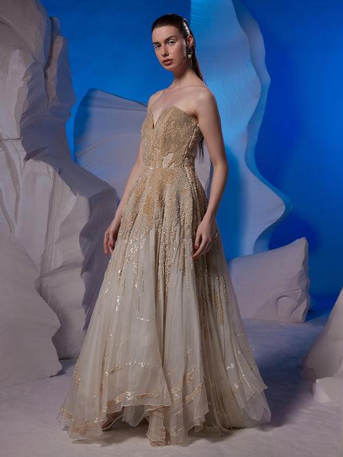 Ivory organza silk tube gown