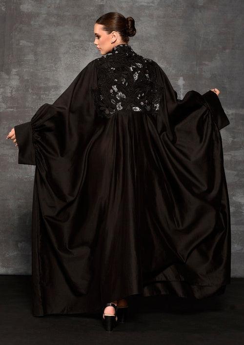 Chic black cotton silk kaftan