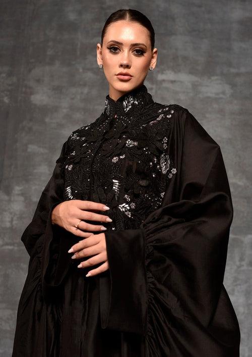 Chic black cotton silk kaftan