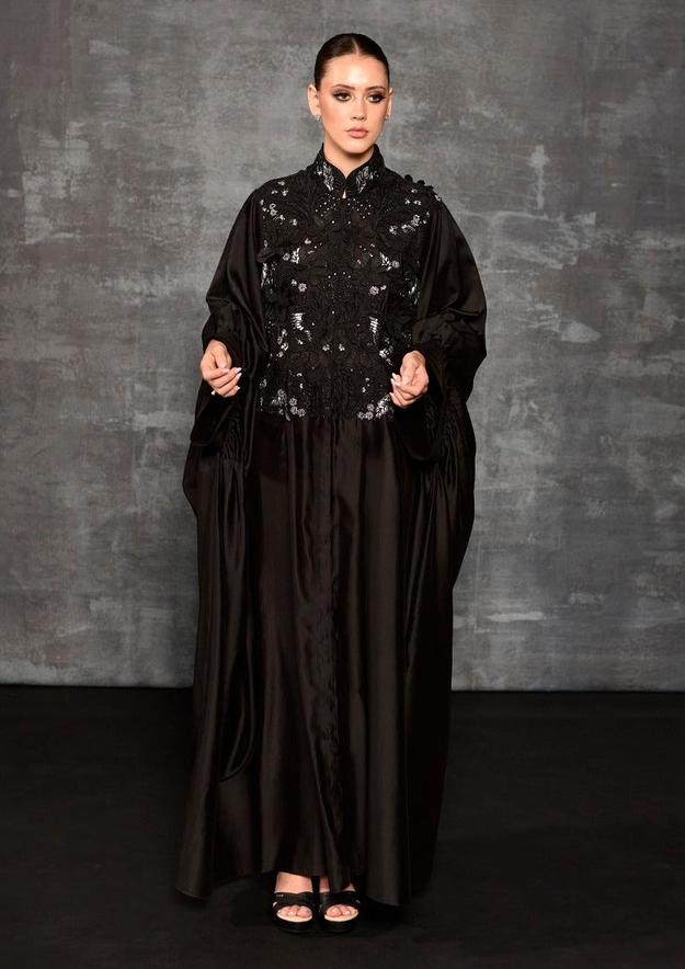 Chic black cotton silk kaftan